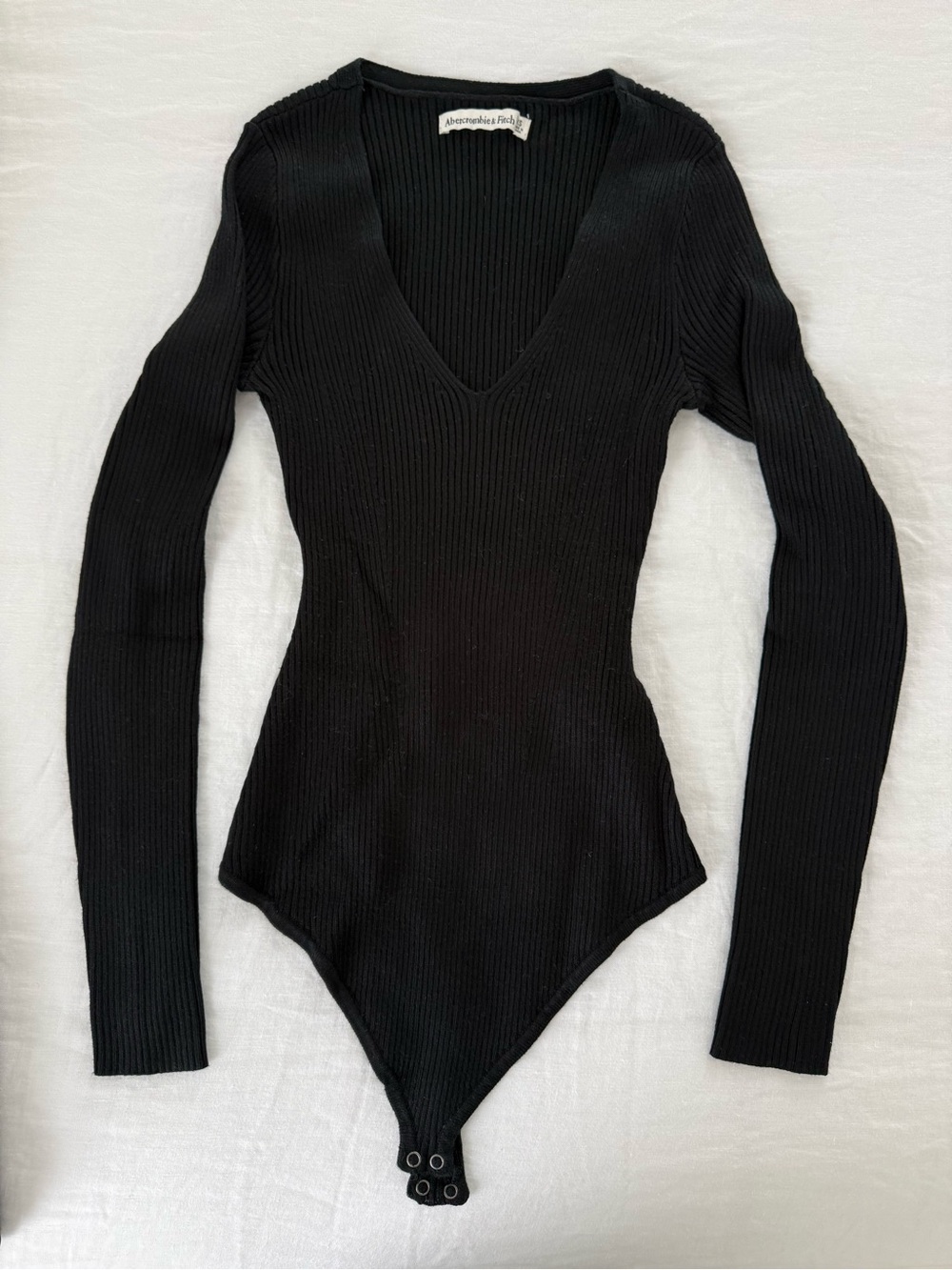 Abercrombie & Fitch Black Ribbed V-Neck Long Sleeve Bodysuit